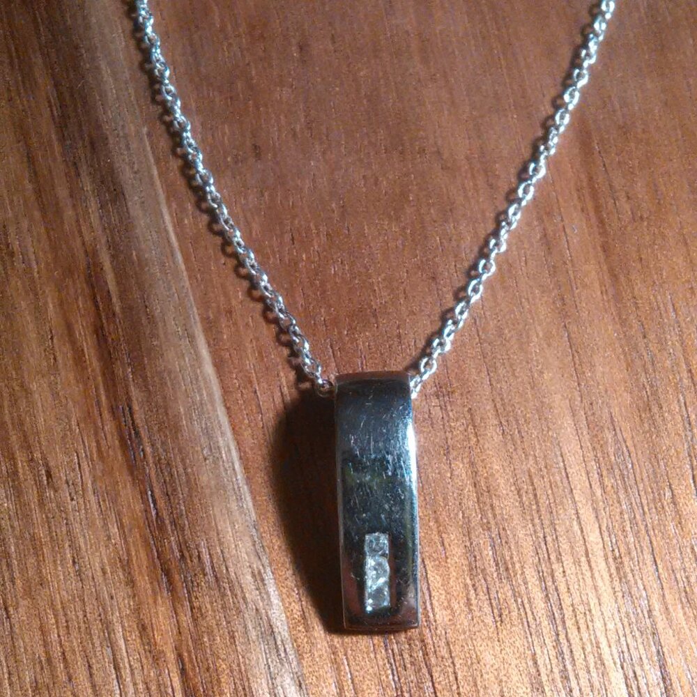 Simulated Diamond Bar Pendant Sterling Silver Necklace
